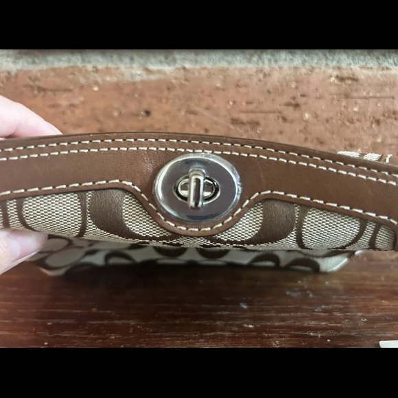 Brown Coach Signature Logo Canvas Wristlet - Picture 8 of 9